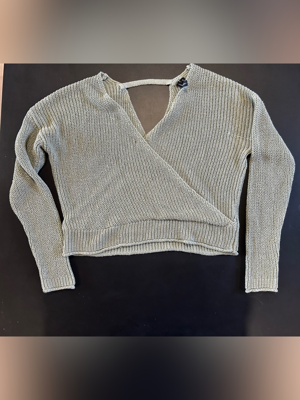moon & madison Sage Green Knit Wrap V-Neck Sweater